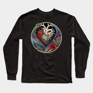 Black Hole Heart Embroidered Patch Long Sleeve T-Shirt